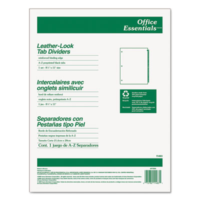 Office Essentials&reg; Preprinted Black Leather Tab Dividers
