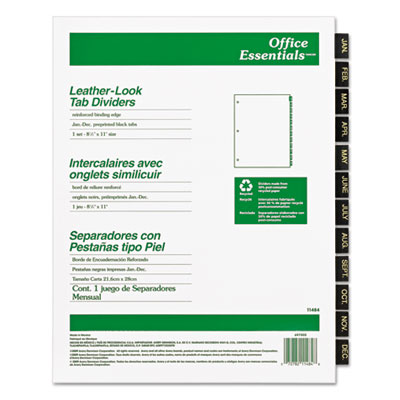 Office Essentials&reg; Preprinted Black Leather Tab Dividers
