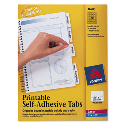 Avery&reg; Printable Plastic Tabs with Repositionable Adhesive