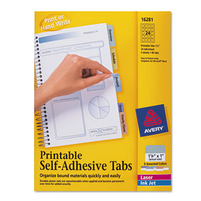 Avery&reg; Printable Plastic Tabs with Repositionable Adhesive