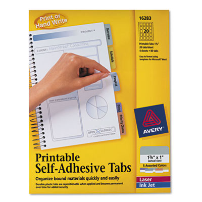 Avery&reg; Printable Plastic Tabs with Repositionable Adhesive