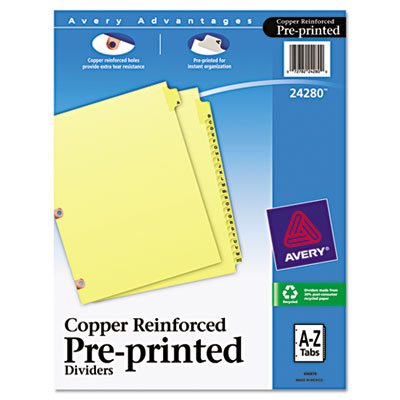 Avery&reg; Preprinted Laminated Tab Dividers with Copper Reinforced Holes