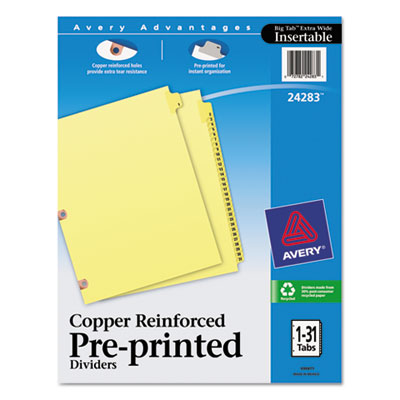 Avery&reg; Preprinted Laminated Tab Dividers with Copper Reinforced Holes