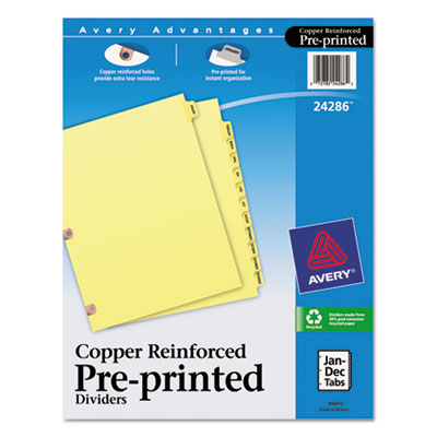 Avery&reg; Preprinted Laminated Tab Dividers with Copper Reinforced Holes