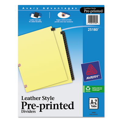 Avery&reg; Preprinted Black Leather Tab Dividers with Copper Reinforced Holes
