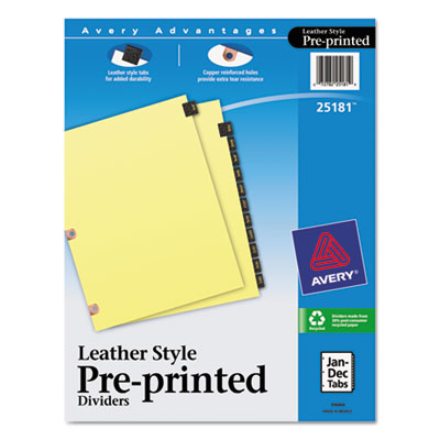Avery&reg; Preprinted Black Leather Tab Dividers with Copper Reinforced Holes