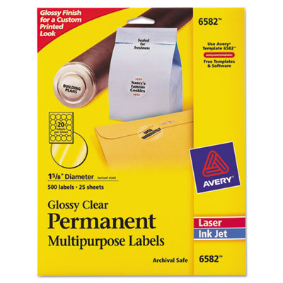 Avery&reg; Round Glossy Clear Permanent Labels