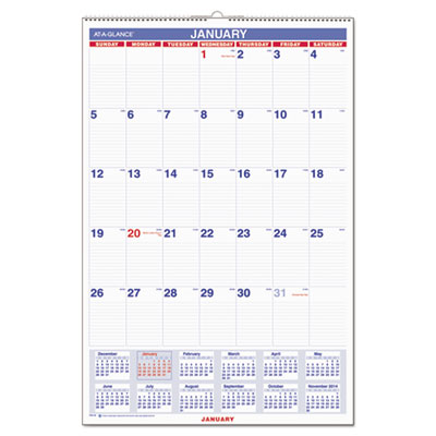 AT-A-GLANCE&reg; Monthly Wall Calendar with Ruled Daily Blocks