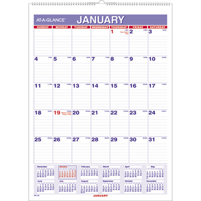 AT-A-GLANCE&reg; Monthly Wall Calendar with Ruled Daily Blocks