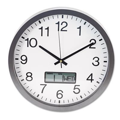 Universal One&trade; 14" Round Wall Clock with LCD Inset